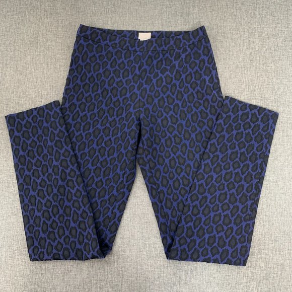 H&M Mid Rise Pants Animal Print Blue Black Zipper Closure size 6 - Picture 2 of 15
